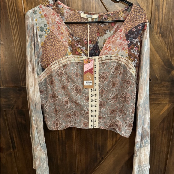 Buckle Tops - Buckle Multicolor Patchwork Blouse